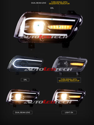 2011-2014 Dodge Charger RGBW Color-Chasing LED DRL Halo Projector Headlights - 2015+ Style Design LED headlight kit AutoLEDTech Oracle Lighting Trendz Flow Series RGBHaloKits OneUpLighting Morimoto