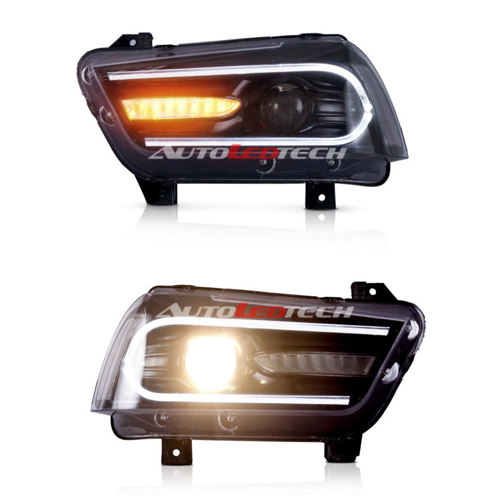 2011-2014 Dodge Charger RGBW Color-Chasing LED DRL Halo Projector Headlights - 2015+ Style Design LED headlight kit AutoLEDTech Oracle Lighting Trendz Flow Series RGBHaloKits OneUpLighting Morimoto