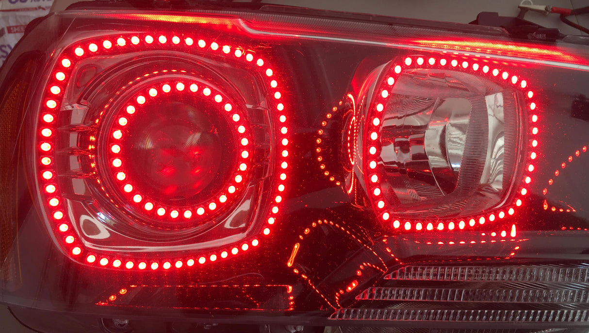 2011-2014 Dodge Charger RGBW Color-Chasing LED Halo OEM Projector Headlights (Flow Series) LED headlight kit AutoLEDTech Oracle Lighting Trendz Flow Series RGBHaloKits OneUpLighting Morimoto