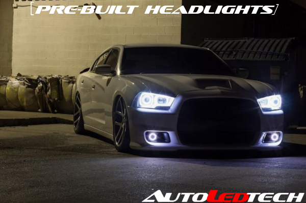 2011-2014 Dodge Charger RGBW Color-Chasing LED Halo OEM Projector Headlights (Flow Series) LED headlight kit AutoLEDTech Oracle Lighting Trendz Flow Series RGBHaloKits OneUpLighting Morimoto