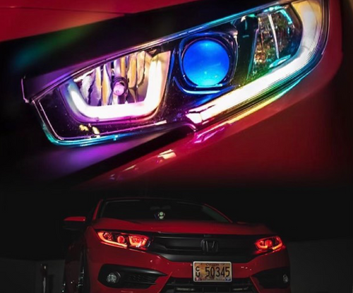 2016-2021 Honda Civic RGBW Color-Chasing LED DRL Tube Kit LED headlight kit AutoLEDTech Oracle Lighting Trendz Flow Series RGBHaloKits OneUpLighting Morimoto