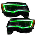2011-2021 Jeep Grand Cherokee WK2 RGBW Color-Chasing LED DRL Replacement Headlights - Halogen to LED DRL HID Conversion LED headlight kit AutoLEDTech Oracle Lighting Trendz Flow Series RGBHaloKits OneUpLighting Morimoto