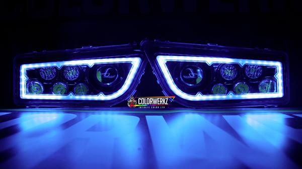 Waterproof Polaris RZR Flow Series Exterior Halo Kit LED headlight kit AutoLEDTech Oracle Lighting Trendz Flow Series RGBHaloKits OneUpLighting Morimoto