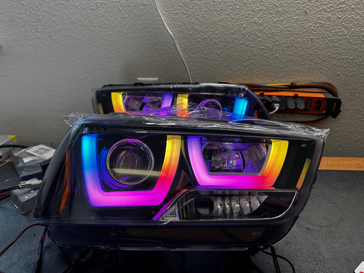 2011-2014 Dodge Charger RGBW Color-Chasing Spec-D LED Halo DRL Headlights (Flow Series) LED headlight kit AutoLEDTech Oracle Lighting Trendz Flow Series RGBHaloKits OneUpLighting Morimoto