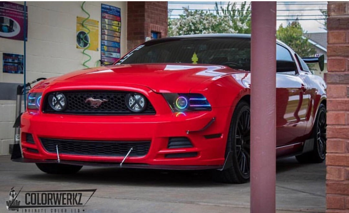 2011-2014 Ford Mustang RGBW Color-Chasing LED Halo Kit LED headlight kit AutoLEDTech Oracle Lighting Trendz Flow Series RGBHaloKits OneUpLighting Morimoto