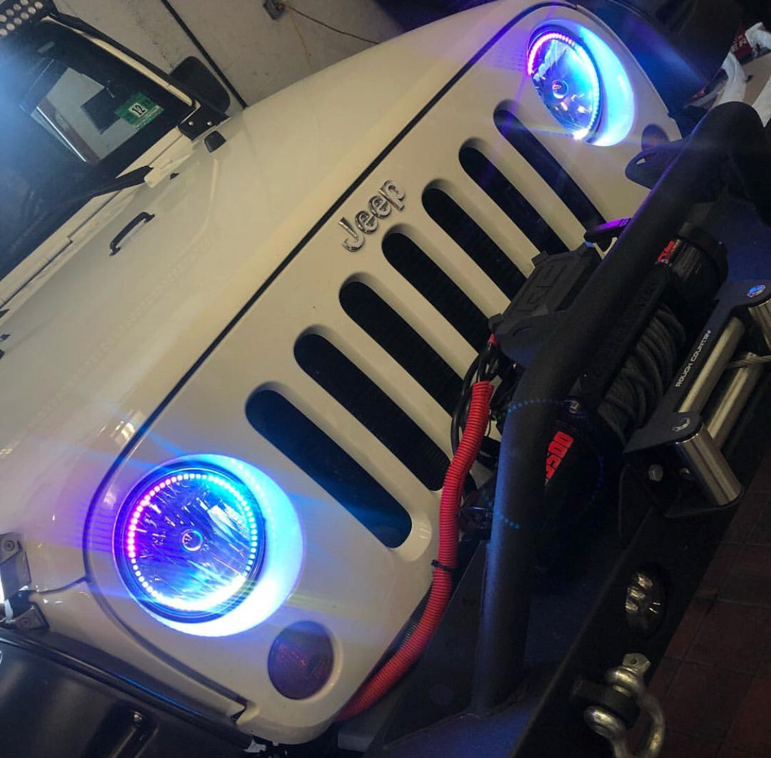 1997-2018 Jeep Wrangler JK RGBW Color-Chasing LED Halo Kit LED headlight kit AutoLEDTech Oracle Lighting Trendz Flow Series RGBHaloKits OneUpLighting Morimoto