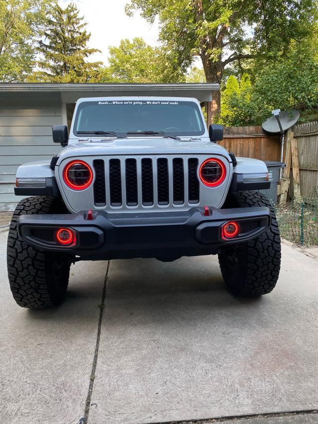 2018-2023+ Jeep Wrangler/Gladiator JL JT RGBW Color-Chasing Waterproof Exterior LED Halo Kit LED headlight kit AutoLEDTech Oracle Lighting Trendz Flow Series RGBHaloKits OneUpLighting Morimoto