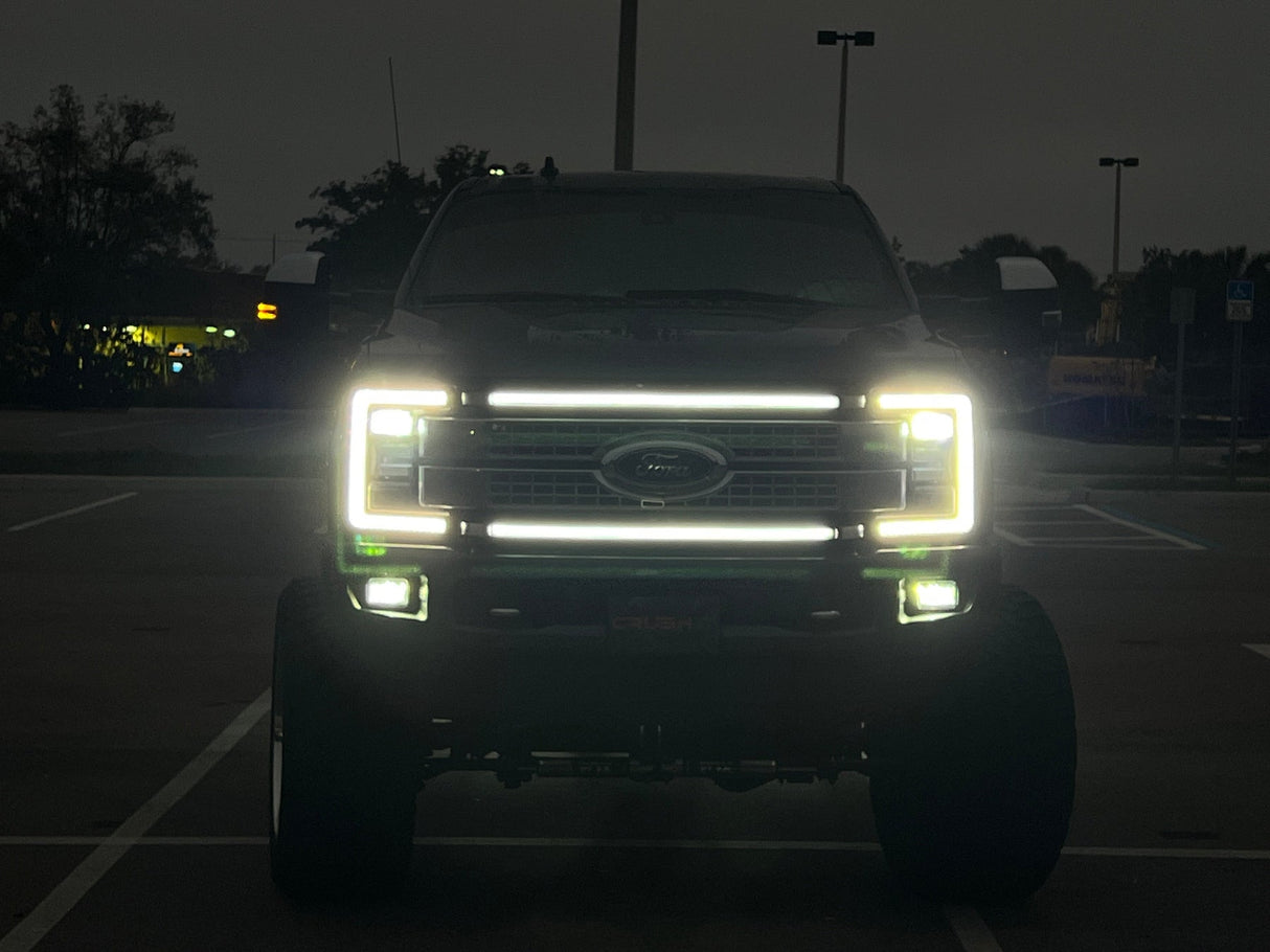 2017-2019 Ford Super Duty F250 F350 LED Grill Accent Lights Kit | XL, XLT, KR, Lariat, Platinum LED headlight kit AutoLEDTech Oracle Lighting Trendz Flow Series RGBHaloKits OneUpLighting Morimoto