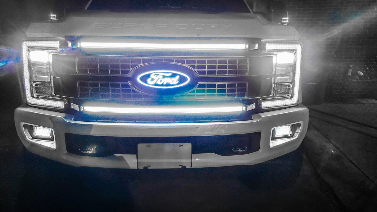 2017-2019 Ford Super Duty F250 F350 LED Grill Accent Lights Kit | XL, XLT, KR, Lariat, Platinum LED headlight kit AutoLEDTech Oracle Lighting Trendz Flow Series RGBHaloKits OneUpLighting Morimoto