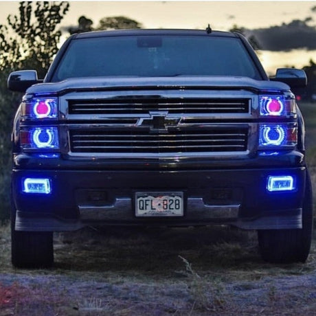 2015-2018 Chevrolet Silverado HD 2500 3500 RGBW Color-Chasing LED Halo Kit (Projector) LED headlight kit AutoLEDTech Oracle Lighting Trendz Flow Series RGBHaloKits OneUpLighting Morimoto