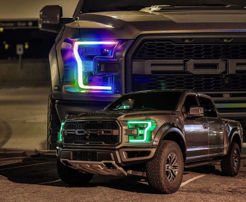 2016-2020 Ford Raptor RGBW Color-Chasing LED Halo DRL Kit LED headlight kit AutoLEDTech Oracle Lighting Trendz Flow Series RGBHaloKits OneUpLighting Morimoto