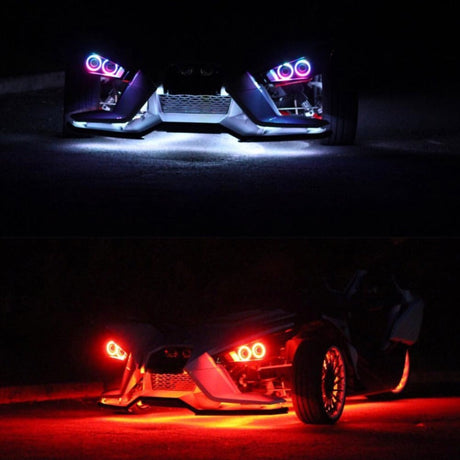 2014-2019 Polaris Slingshot Waterproof Exterior RGBW Flow Series Halo Kit (Dual Projector Model) LED headlight kit AutoLEDTech Oracle Lighting Trendz Flow Series RGBHaloKits OneUpLighting Morimoto