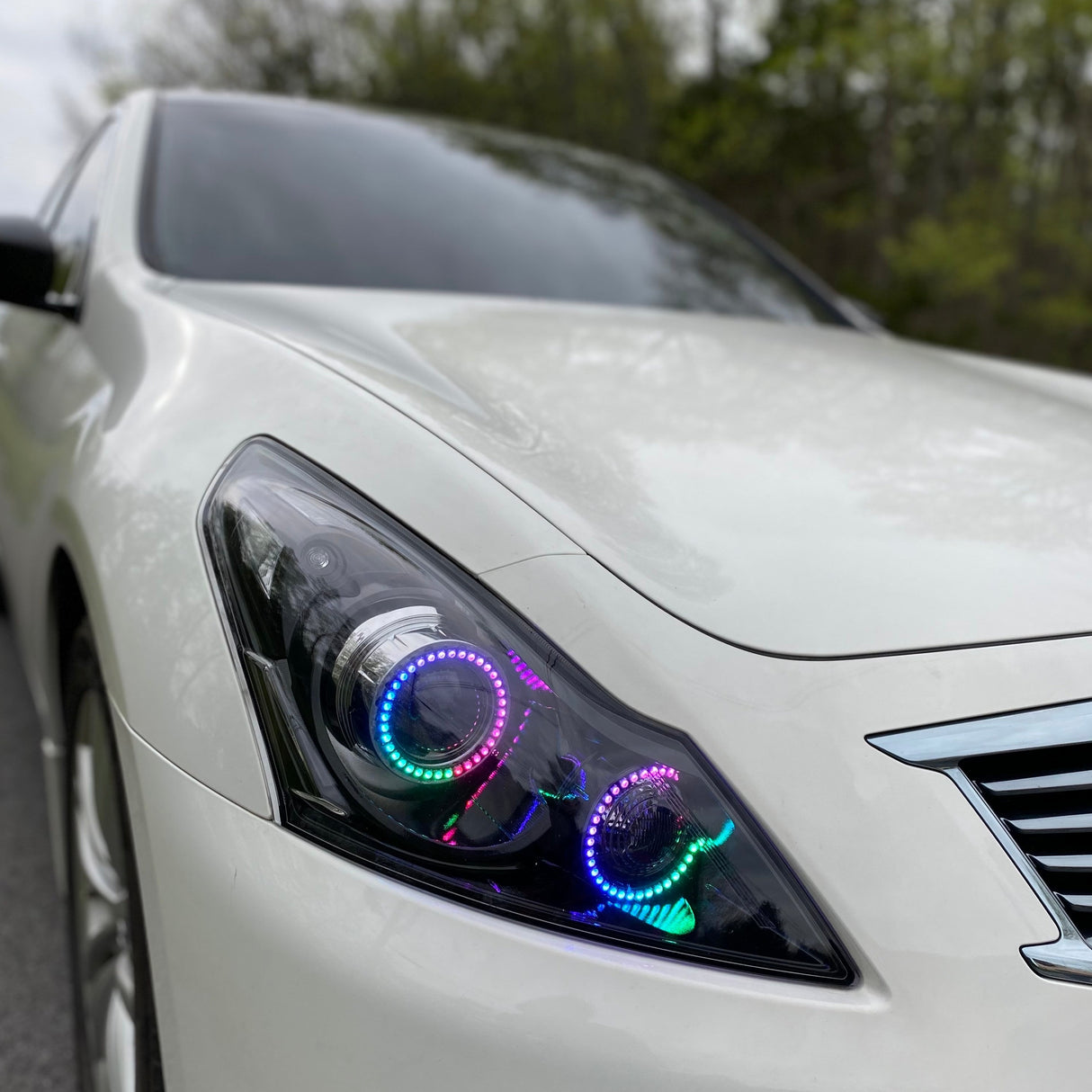 2007-2015 Infiniti G37/Q40/Q60 RGBW Color-Chasing Halo Kit LED headlight kit AutoLEDTech Oracle Lighting Trendz Flow Series RGBHaloKits OneUpLighting Morimoto