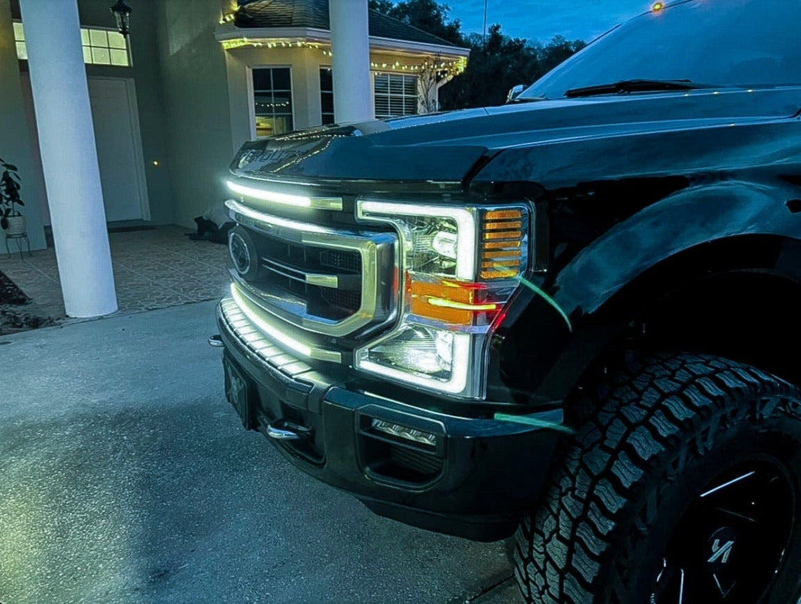 2020-2022 Ford Super Duty F250 F350 LED Grill Accent Lights Kit | XL, XLT, STX, Tremor, KR, Lariat, Platinum LED headlight kit AutoLEDTech Oracle Lighting Trendz Flow Series RGBHaloKits OneUpLighting Morimoto