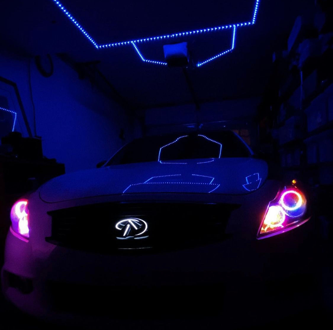 2009-2013 Infiniti G37 G25 Sedan Color Changing RGB LED Badge Grill Emblem Logo LED headlight kit AutoLEDTech Oracle Lighting Trendz Flow Series RGBHaloKits OneUpLighting Morimoto