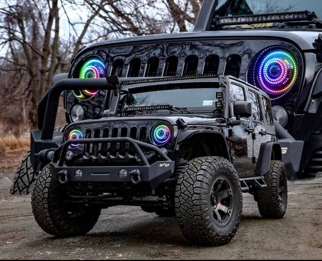 1997-2018 Jeep Wrangler JK RGBW Color-Chasing LED Halo Kit LED headlight kit AutoLEDTech Oracle Lighting Trendz Flow Series RGBHaloKits OneUpLighting Morimoto