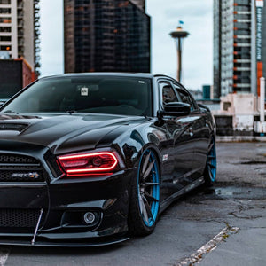2011-2014 Dodge Charger RGBW Color-Chasing LED DRL Halo Projector Headlights - 2015+ Style Design LED headlight kit AutoLEDTech Oracle Lighting Trendz Flow Series RGBHaloKits OneUpLighting Morimoto