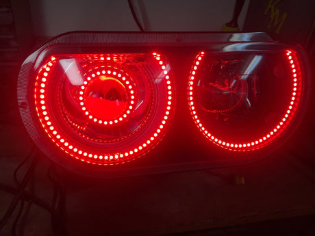2008-2014 Dodge Challenger RGBW Color-Chasing LED Halo Prebuilt Projector Headlights (Flow Series) LED headlight kit AutoLEDTech Oracle Lighting Trendz Flow Series RGBHaloKits OneUpLighting Morimoto