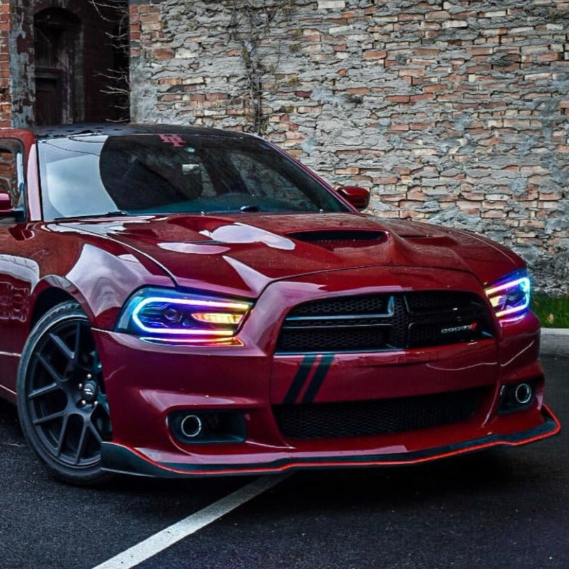 2011-2014 Dodge Charger RGBW Color-Chasing LED DRL Halo Projector Headlights - 2015+ Style Design LED headlight kit AutoLEDTech Oracle Lighting Trendz Flow Series RGBHaloKits OneUpLighting Morimoto