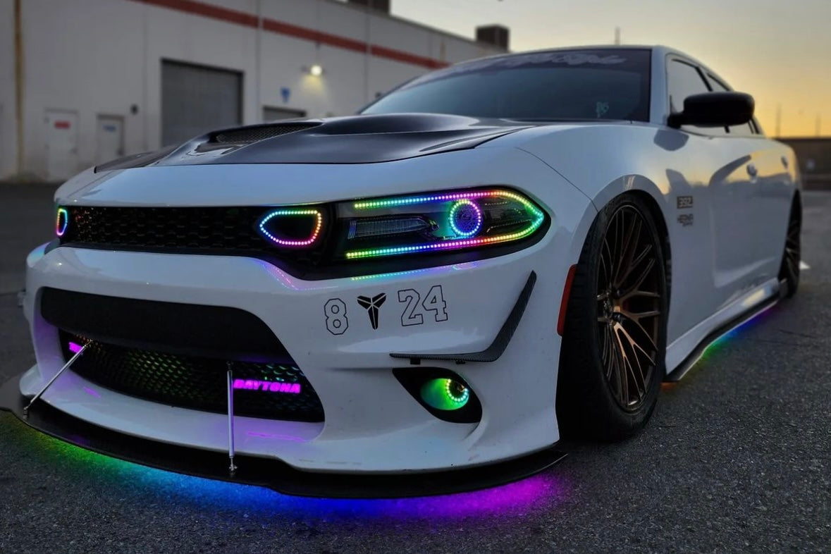 2015 2023 Dodge Charger RGBW Flow Series LED DRL Prebuilt Halo Headlig AutoLEDTech