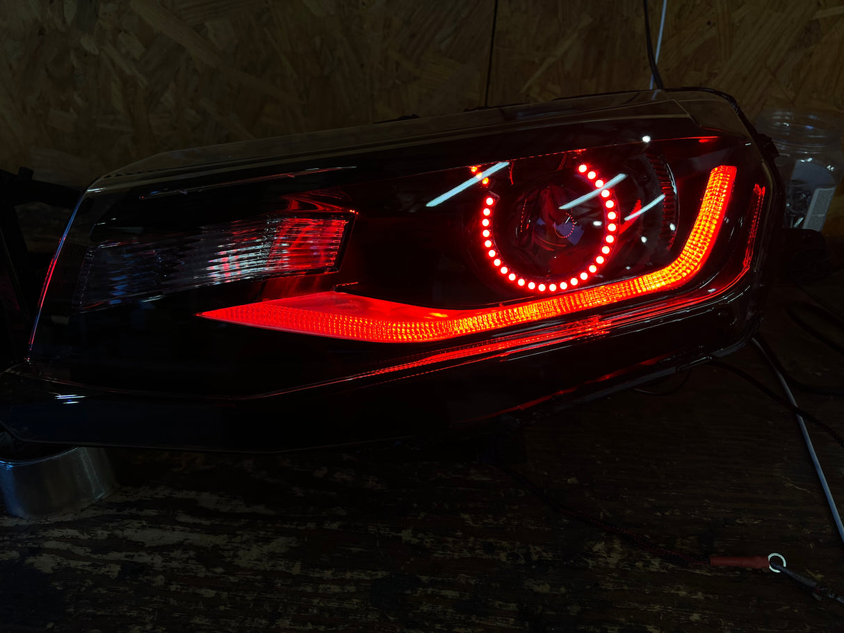 2016-2018 Chevrolet Camaro RGBW Color-Chasing Halo LED DRL Prebuilt Halo Headlights (Flow Series) LED headlight kit AutoLEDTech Oracle Lighting Trendz Flow Series RGBHaloKits OneUpLighting Morimoto