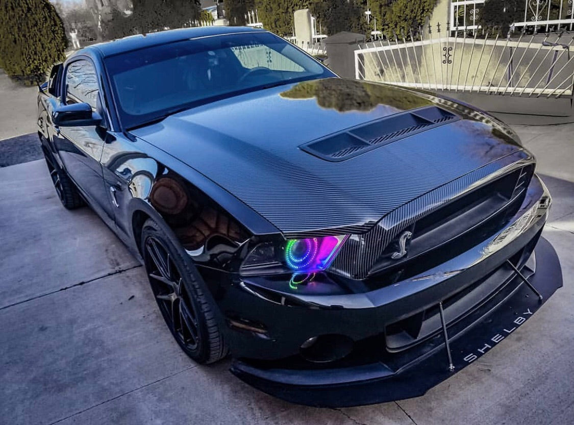 2011-2014 Ford Mustang RGBW Color-Chasing LED Halo Kit LED headlight kit AutoLEDTech Oracle Lighting Trendz Flow Series RGBHaloKits OneUpLighting Morimoto