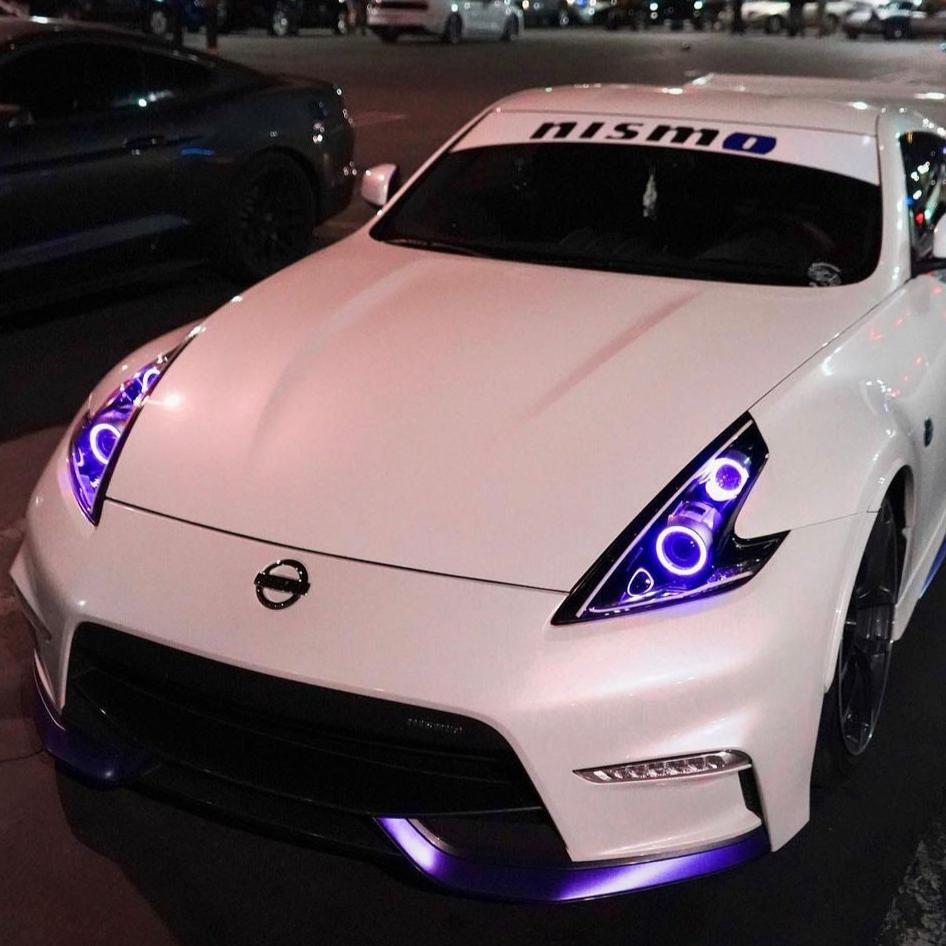 2009-2020 Nissan 370z RGBW Color-Chasing LED Halo Kit LED headlight kit AutoLEDTech Oracle Lighting Trendz Flow Series RGBHaloKits OneUpLighting Morimoto