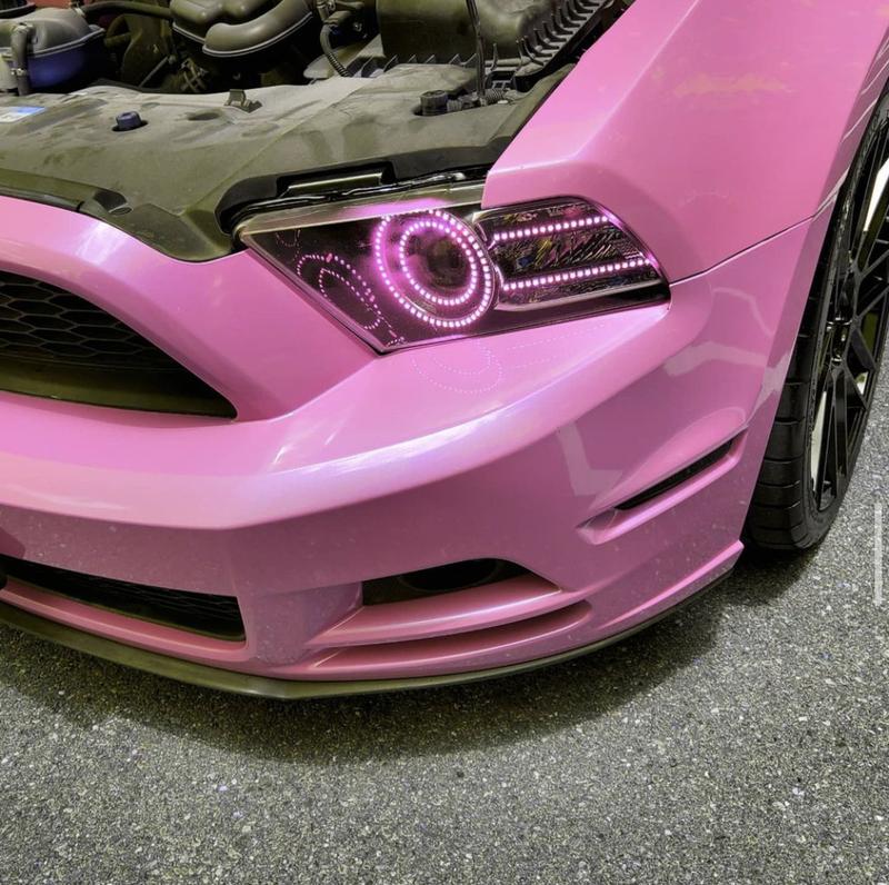 2010-2014 Ford Mustang RGBW Color-Chasing LED DRL Halo Prebuilt Headlights LED headlight kit AutoLEDTech Oracle Lighting Trendz Flow Series RGBHaloKits OneUpLighting Morimoto