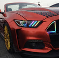 2015-2020 Ford Mustang RGBW Color-Chasing LED DRL Halo Prebuilt Headlights (Flow Series) LED headlight kit AutoLEDTech Oracle Lighting Trendz Flow Series RGBHaloKits OneUpLighting Morimoto