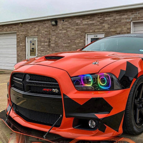 2011-2014 Dodge Charger RGBW Color-Chasing LED Halo OEM Projector Headlights (Flow Series) LED headlight kit AutoLEDTech Oracle Lighting Trendz Flow Series RGBHaloKits OneUpLighting Morimoto