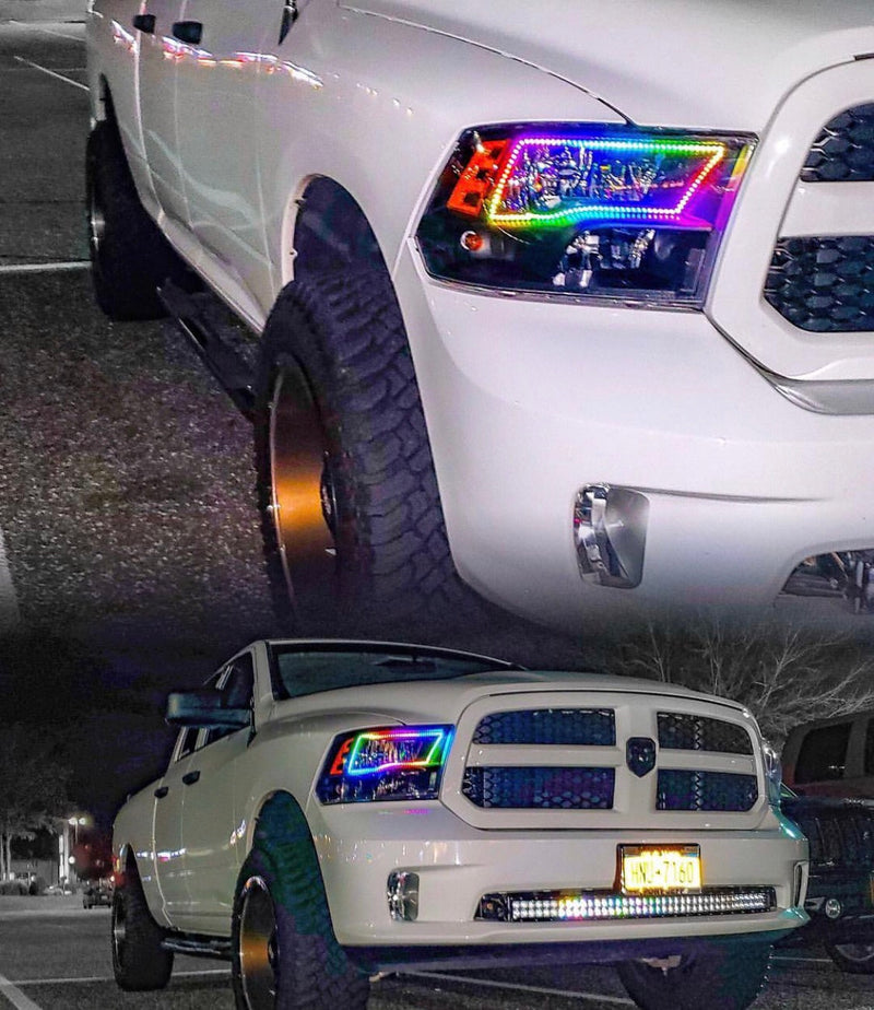 2009-2018 Dodge Ram 1500 2500 RGBW Color-Chasing LED Halo Kit (Quad) LED headlight kit AutoLEDTech Oracle Lighting Trendz Flow Series RGBHaloKits OneUpLighting Morimoto
