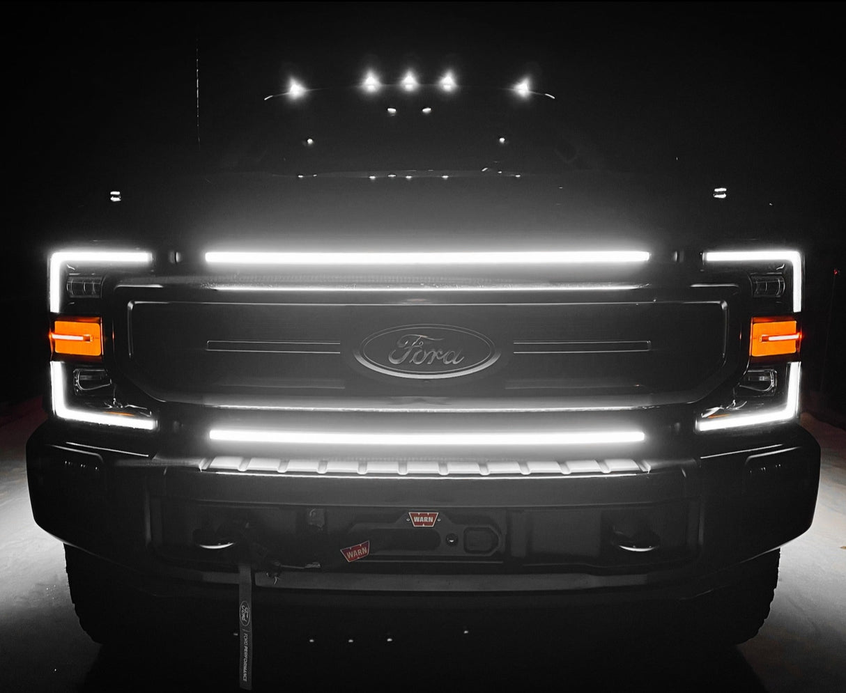 2020-2022 Ford Super Duty F250 F350 LED Grill Accent Lights Kit | XL, XLT, STX, Tremor, KR, Lariat, Platinum LED headlight kit AutoLEDTech Oracle Lighting Trendz Flow Series RGBHaloKits OneUpLighting Morimoto