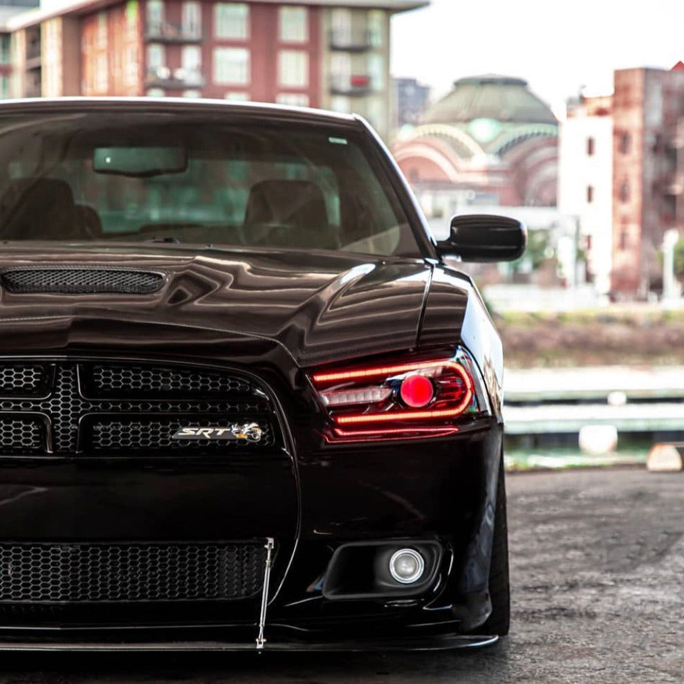 2011-2014 Dodge Charger RGBW Color-Chasing LED DRL Halo Projector Headlights - 2015+ Style Design LED headlight kit AutoLEDTech Oracle Lighting Trendz Flow Series RGBHaloKits OneUpLighting Morimoto