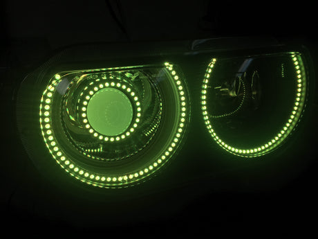 2008-2014 Dodge Challenger RGBW Color-Chasing LED Halo Prebuilt Projector Headlights (Flow Series) LED headlight kit AutoLEDTech Oracle Lighting Trendz Flow Series RGBHaloKits OneUpLighting Morimoto