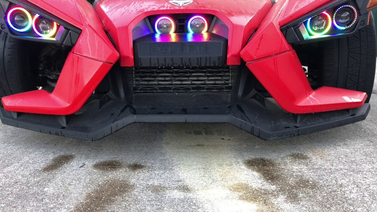 2014-2019 Polaris Slingshot Waterproof Exterior RGBW Color-Chasing Halo Kit (Single Projector Model) LED headlight kit AutoLEDTech Oracle Lighting Trendz Flow Series RGBHaloKits OneUpLighting Morimoto