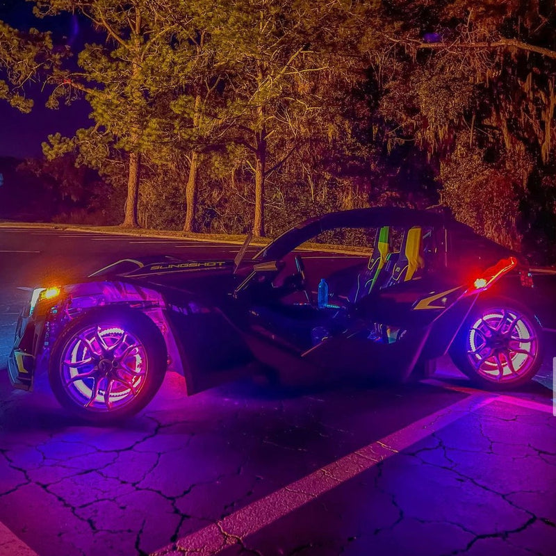 2015-2023 Polaris Slingshot RGB Color-Chasing LED Wheel Ring Lights Kit (Flow Series) LED headlight kit AutoLEDTech Oracle Lighting Trendz Flow Series RGBHaloKits OneUpLighting Morimoto