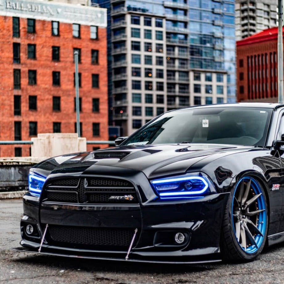 2011-2014 Dodge Charger RGBW Color-Chasing LED DRL Halo Projector Headlights - 2015+ Style Design LED headlight kit AutoLEDTech Oracle Lighting Trendz Flow Series RGBHaloKits OneUpLighting Morimoto