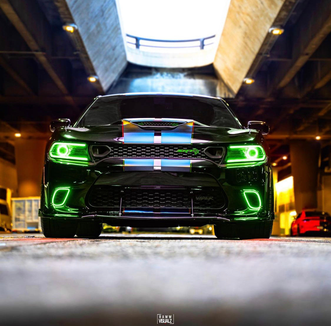 2015-2022 Dodge Charger RGBW Color-Chasing Waterproof Fog Light Outline Halo Kit LED headlight kit AutoLEDTech Oracle Lighting Trendz Flow Series RGBHaloKits OneUpLighting Morimoto