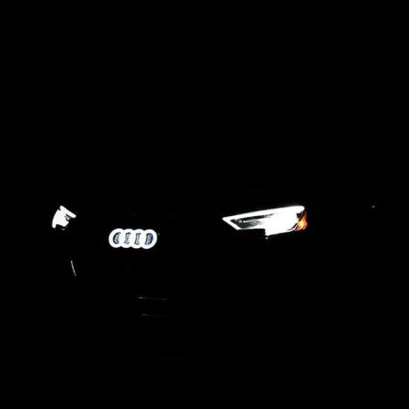 White LED Audi Rings Emblem Logo Badge (273mm x 94mm) LED headlight kit AutoLEDTech Oracle Lighting Trendz Flow Series RGBHaloKits OneUpLighting Morimoto