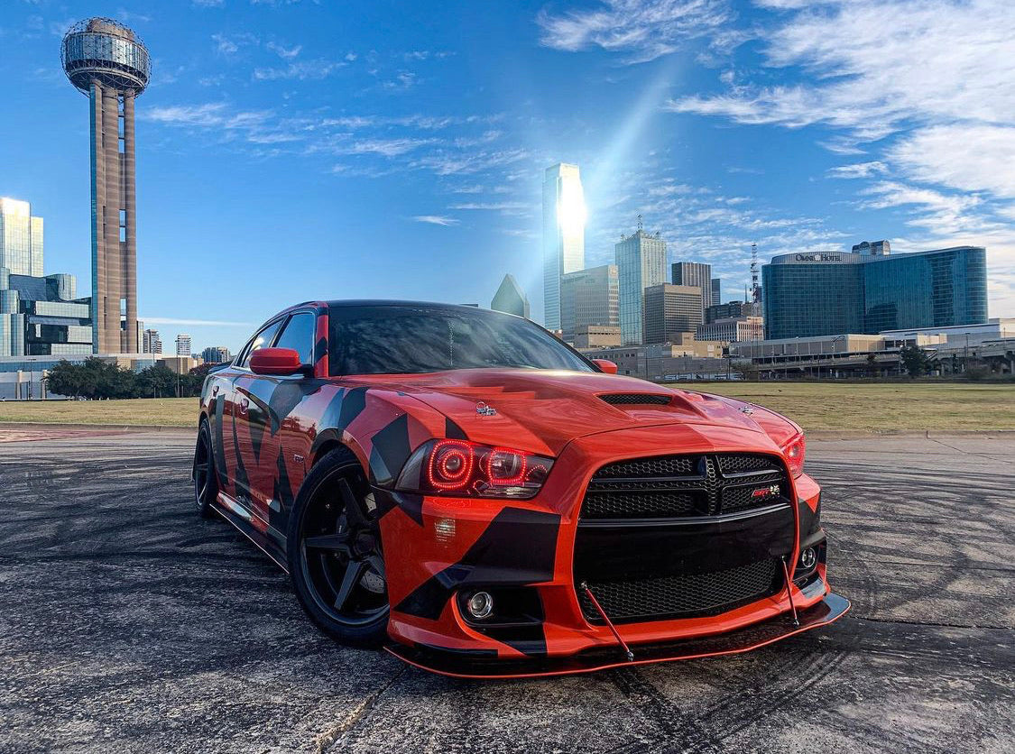 2011-2014 Dodge Charger RGBW Color-Chasing LED Halo OEM Projector Headlights (Flow Series) LED headlight kit AutoLEDTech Oracle Lighting Trendz Flow Series RGBHaloKits OneUpLighting Morimoto