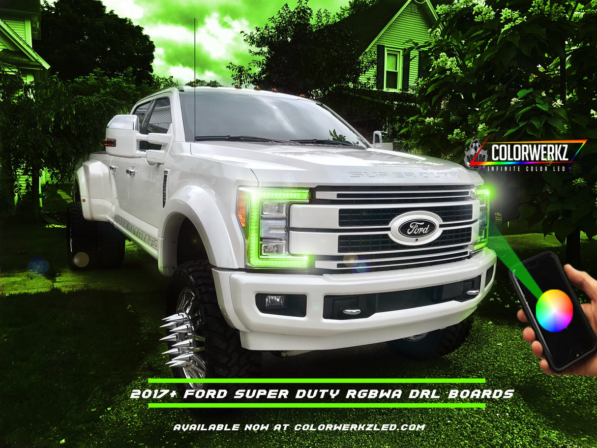 2017-2019 Ford F250 F350 Super Duty RGBW +A LED DRL Boards LED headlight kit AutoLEDTech Oracle Lighting Trendz Flow Series RGBHaloKits OneUpLighting Morimoto