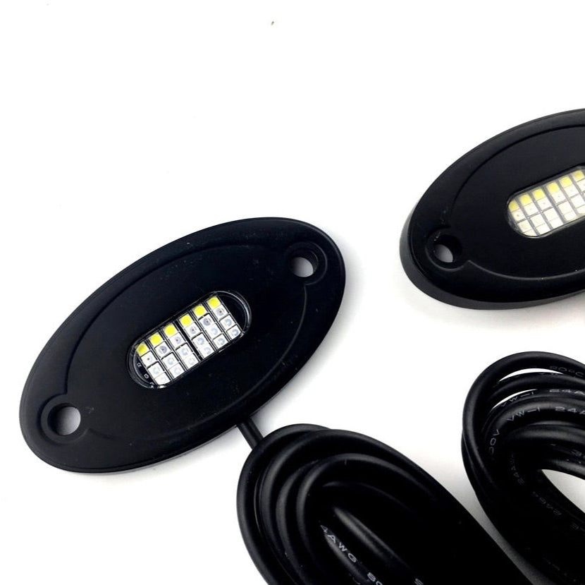 24W LED Rock Lights Pod Kit (White|Amber|UV Purple|RGBW) LED headlight kit AutoLEDTech Oracle Lighting Trendz Flow Series RGBHaloKits OneUpLighting Morimoto