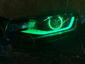 2016-2018 Chevrolet Camaro RGBW Color-Chasing Halo LED DRL Prebuilt Halo Headlights (Flow Series) LED headlight kit AutoLEDTech Oracle Lighting Trendz Flow Series RGBHaloKits OneUpLighting Morimoto