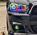 2011-2014 Dodge Charger RGBW Color-Chasing LED Halo OEM Projector Headlights (Flow Series) LED headlight kit AutoLEDTech Oracle Lighting Trendz Flow Series RGBHaloKits OneUpLighting Morimoto