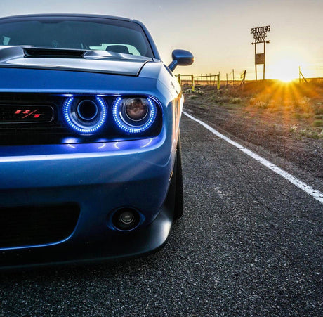 2015-2023 Dodge Challenger WATERPROOF RGBW Color-Chasing Exterior Halo Kit (Flow Series) LED headlight kit AutoLEDTech Oracle Lighting Trendz Flow Series RGBHaloKits OneUpLighting Morimoto