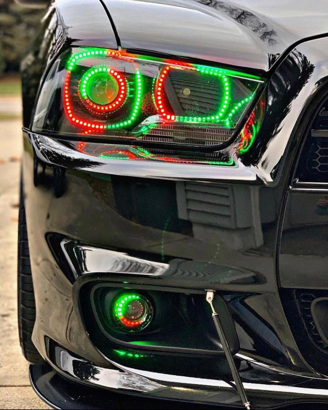 2011-2014 Dodge Charger RGBW Color-Chasing LED Halo OEM Projector Headlights (Flow Series) LED headlight kit AutoLEDTech Oracle Lighting Trendz Flow Series RGBHaloKits OneUpLighting Morimoto