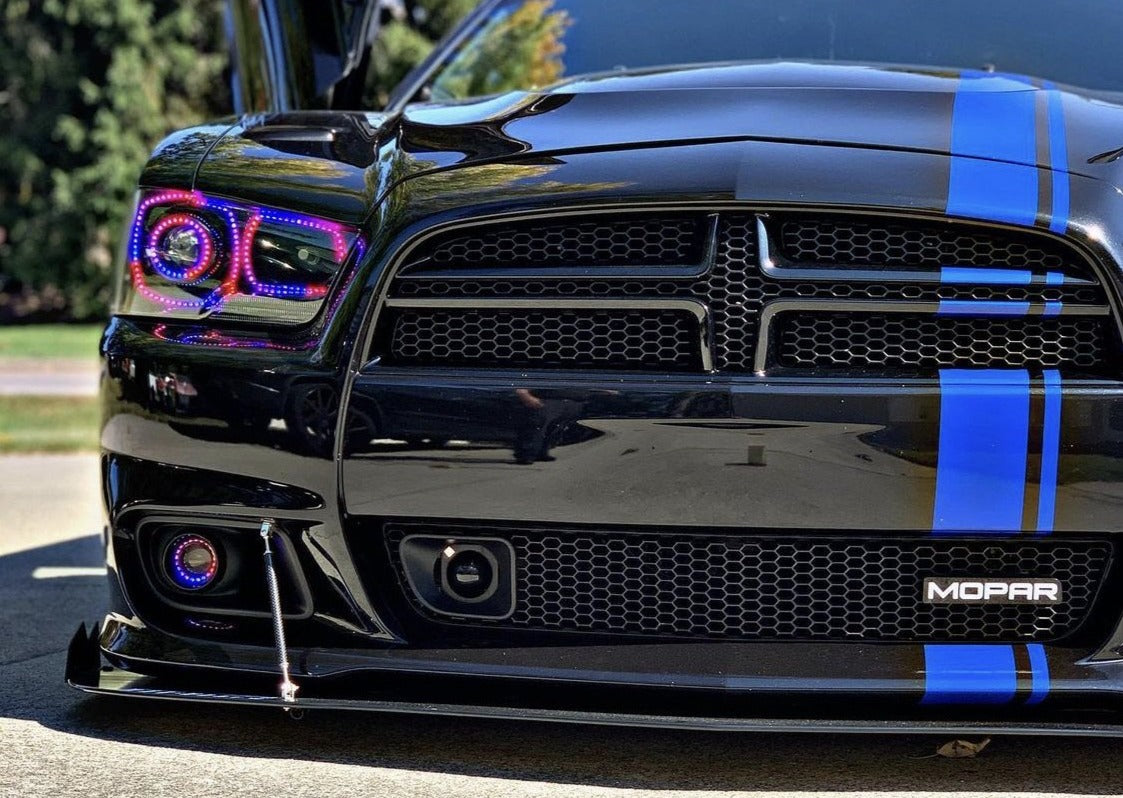 2011-2014 Dodge Charger RGBW Color-Chasing LED Halo OEM Projector Headlights (Flow Series) LED headlight kit AutoLEDTech Oracle Lighting Trendz Flow Series RGBHaloKits OneUpLighting Morimoto