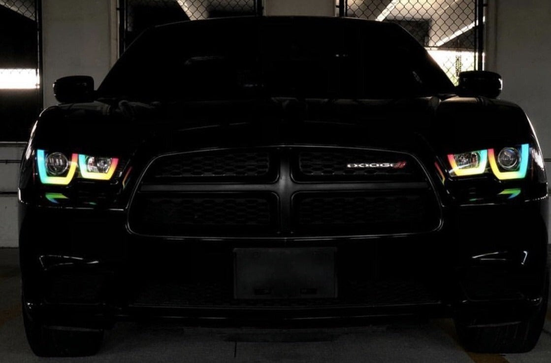 2011-2014 Dodge Charger RGBW Color-Chasing Spec-D LED Halo DRL Headlights (Flow Series) LED headlight kit AutoLEDTech Oracle Lighting Trendz Flow Series RGBHaloKits OneUpLighting Morimoto