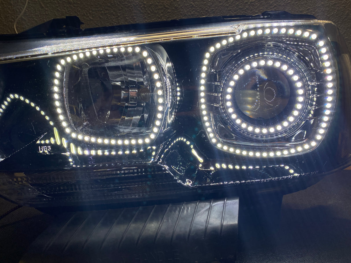 2011-2014 Dodge Charger RGBW Color-Chasing LED Halo OEM Projector Headlights (Flow Series) LED headlight kit AutoLEDTech Oracle Lighting Trendz Flow Series RGBHaloKits OneUpLighting Morimoto