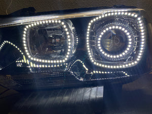 2011-2014 Dodge Charger RGBW Color-Chasing LED Halo OEM Projector Headlights (Flow Series) LED headlight kit AutoLEDTech Oracle Lighting Trendz Flow Series RGBHaloKits OneUpLighting Morimoto